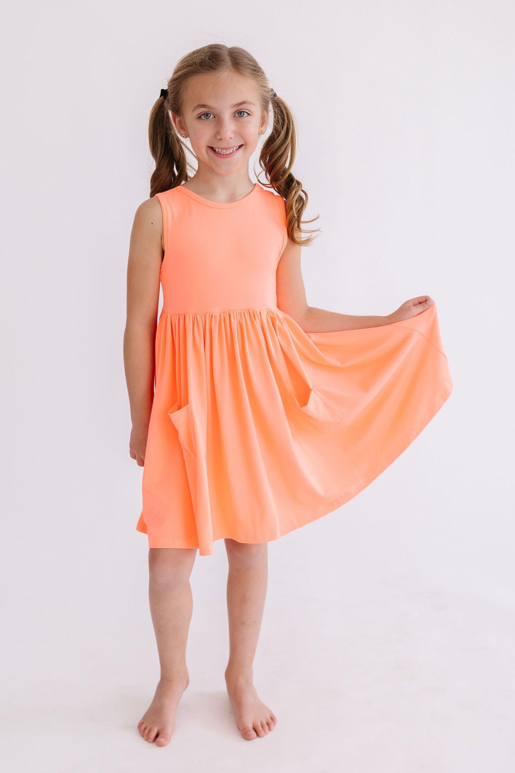 Neon Coral Tank Pocket Twirl Dress by Mila & Rose ®