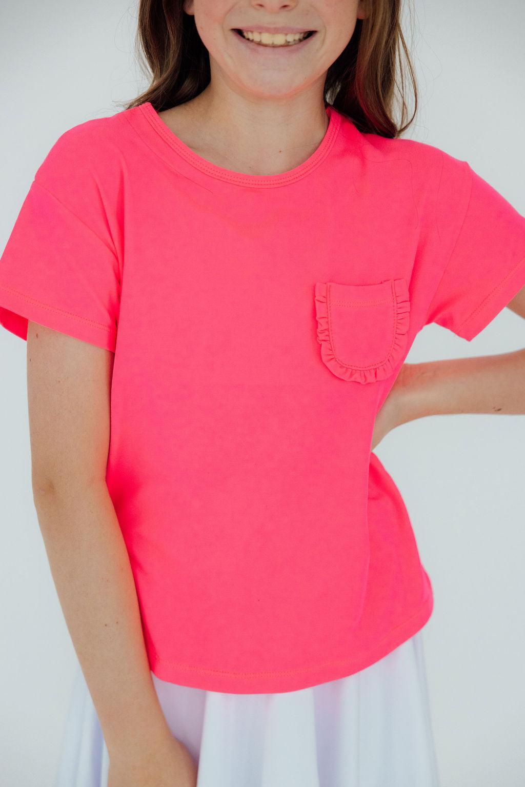 Neon Pink Ruffle Pocket Tee by Mila & Rose ®
