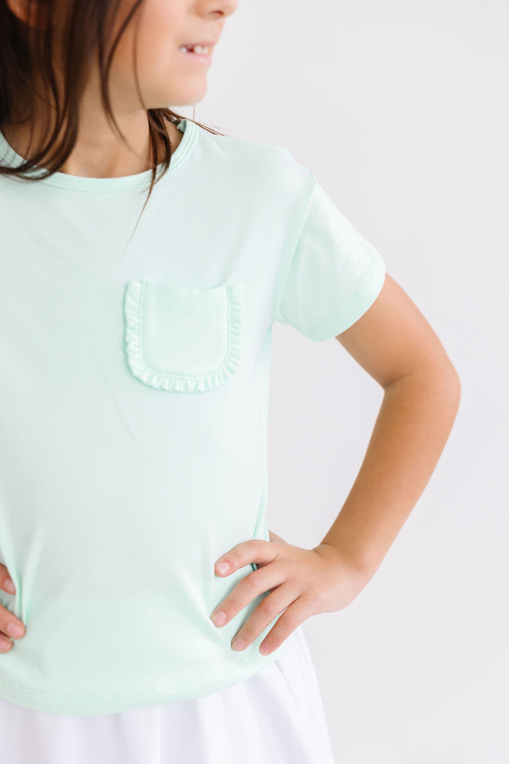 Pastel Green Ruffle Pocket Tee by Mila & Rose ®