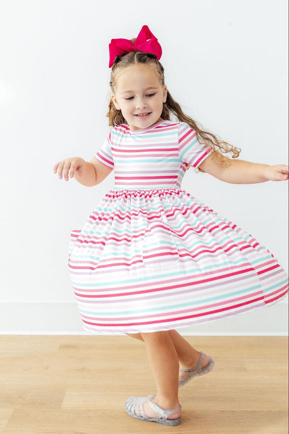 Pastel Stripes S/S Pocket Twirl Dress by Mila & Rose ®