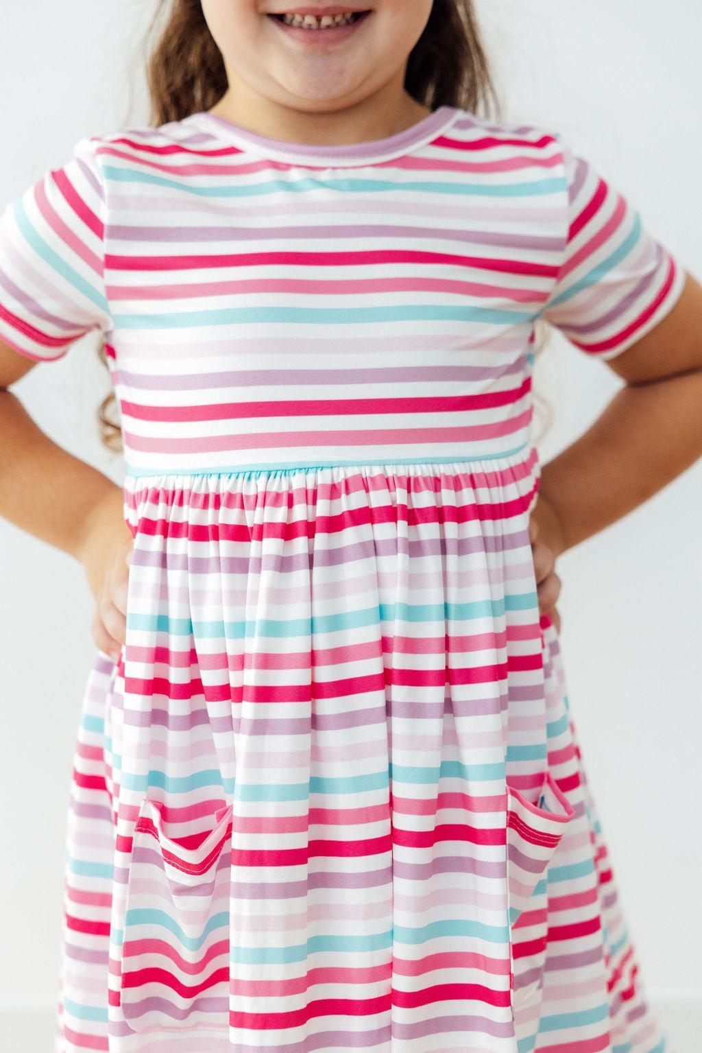 Pastel Stripes S/S Pocket Twirl Dress by Mila & Rose ®