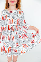 Peach Rainbow 3/4 Sleeve Pocket Twirl Dress by Mila & Rose ®