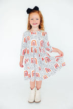 Peach Rainbow 3/4 Sleeve Pocket Twirl Dress by Mila & Rose ®