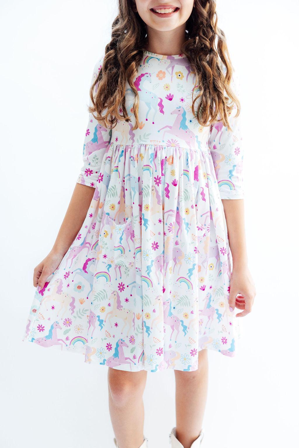 Rainbow Vibes 3/4 Sleeve Pocket Twirl Dress by Mila & Rose ®