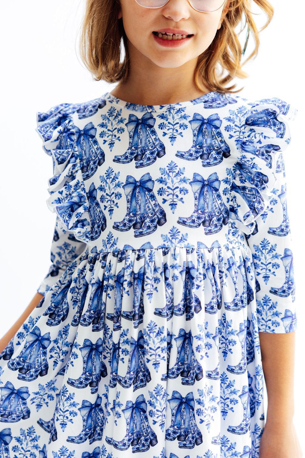 Southern Belle 3/4 Sleeve Ruffle Twirl Dress by Mila & Rose ®