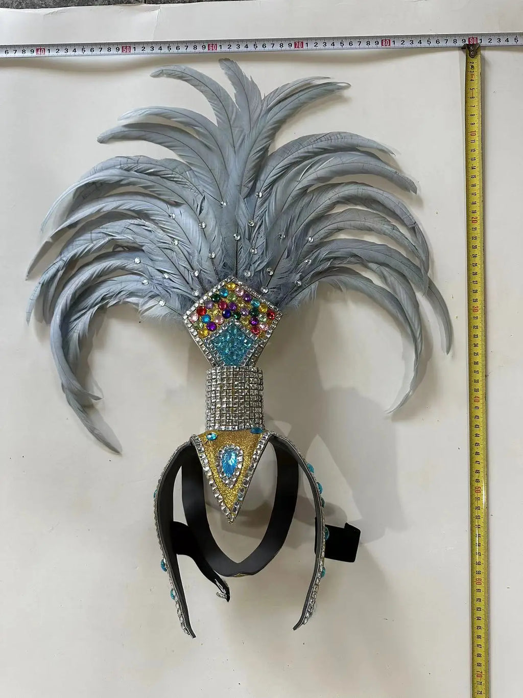 The Stardust Dionysia – Silver & Charcoal Feather Carnival & Masque Ball Headdress by Stardust Starlets
