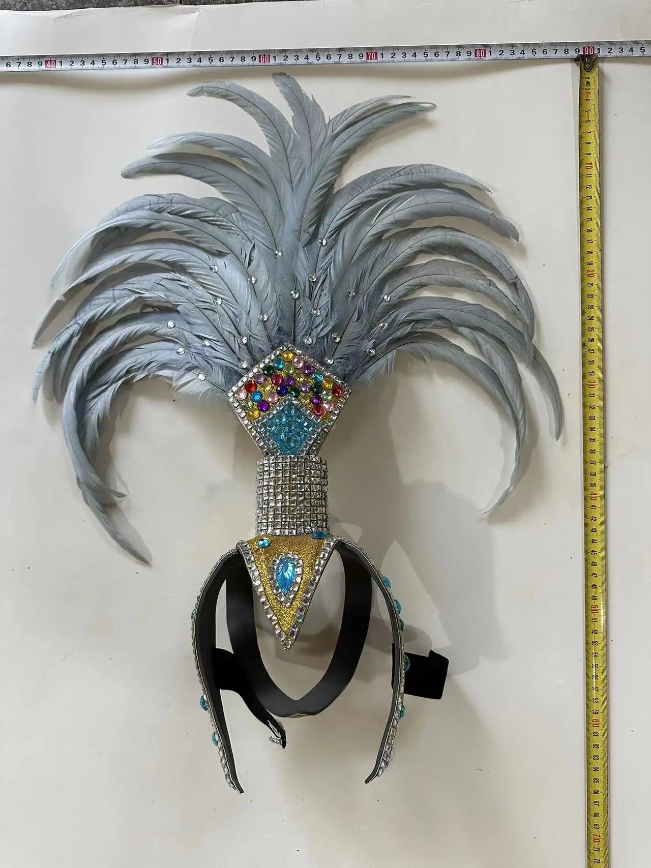 The Stardust Dionysia – Silver & Charcoal Feather Carnival & Masque Ball Headdress by Stardust Starlets