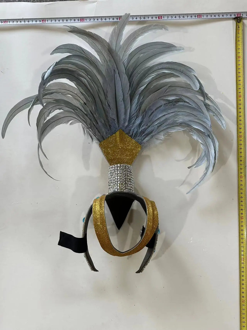 The Stardust Dionysia – Silver & Charcoal Feather Carnival & Masque Ball Headdress by Stardust Starlets