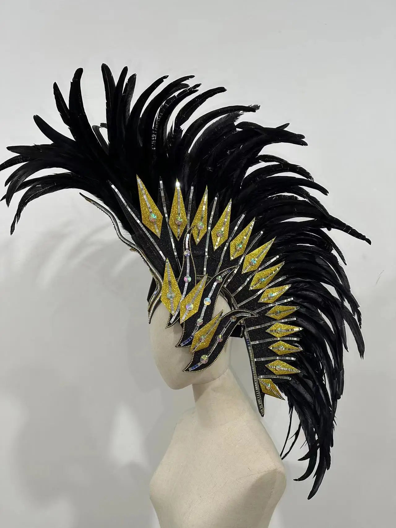The Stardust Dark Empress – Premium Black Feathered Carnival & Gogo Headdress by Stardust Starlets