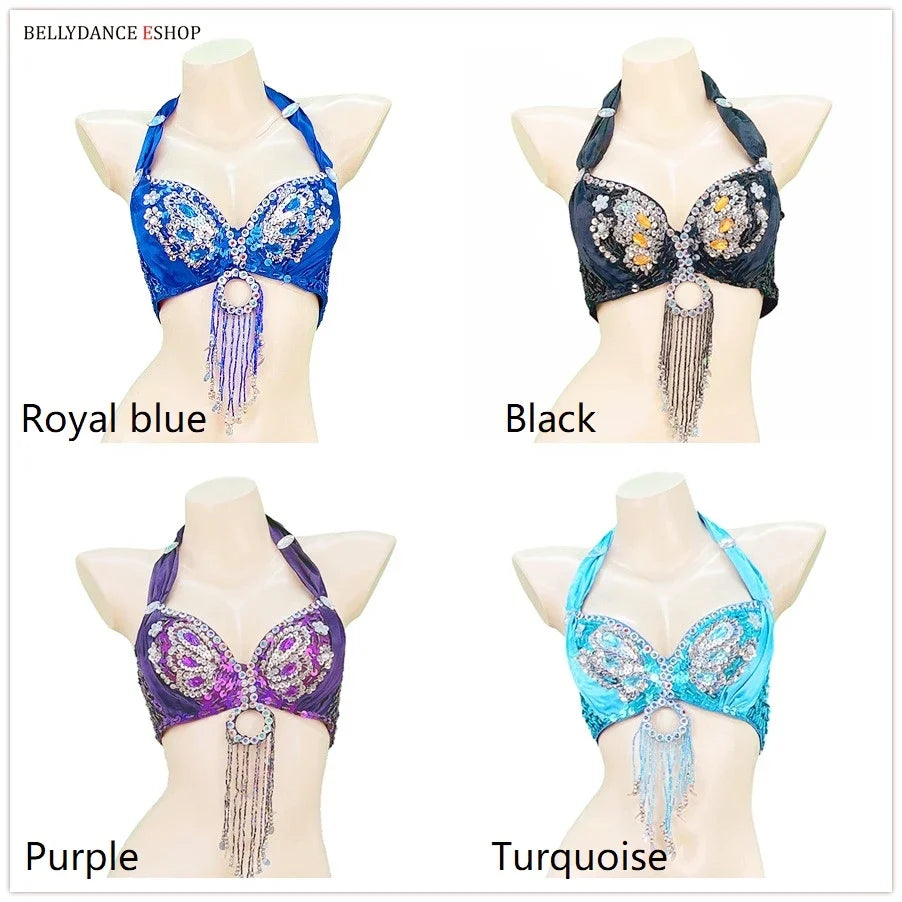 The Stardust Siren Shimmer – Sequin & Tassel Halter Belly Dance Bra Top by Stardust Starlets