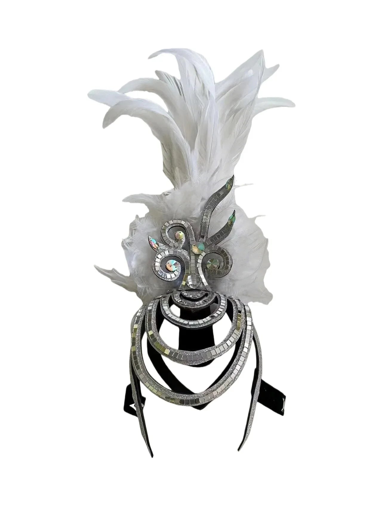 The Stardust Dionysia – Pure White Feather Carnival & Masque Ball Headdress by Stardust Starlets