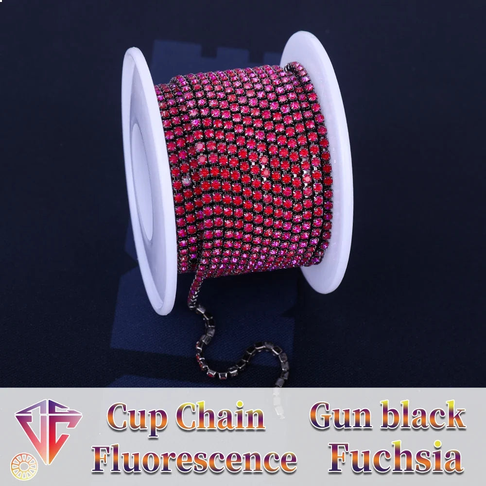 The Stardust Fluorescent Stream – Premium AAAA Glass Fluorescent & Mocha Rhinestone Cup Chain Trim by Stardust Starlets