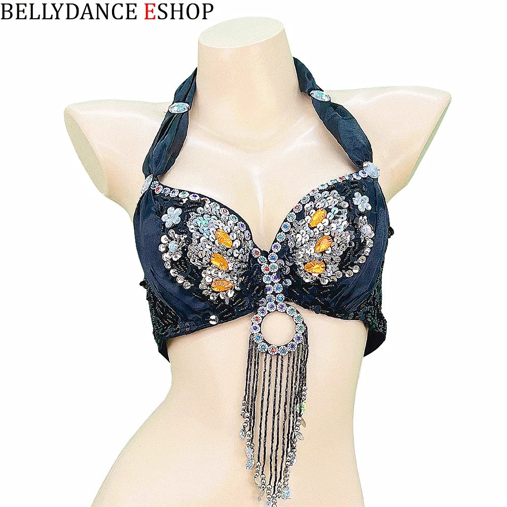 The Stardust Siren Shimmer – Sequin & Tassel Halter Belly Dance Bra Top by Stardust Starlets