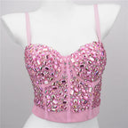 The Stardust Prism Siren – Sparkly Pink Rhinestone & Beaded Bustier Corset Crop Top by Stardust Starlets