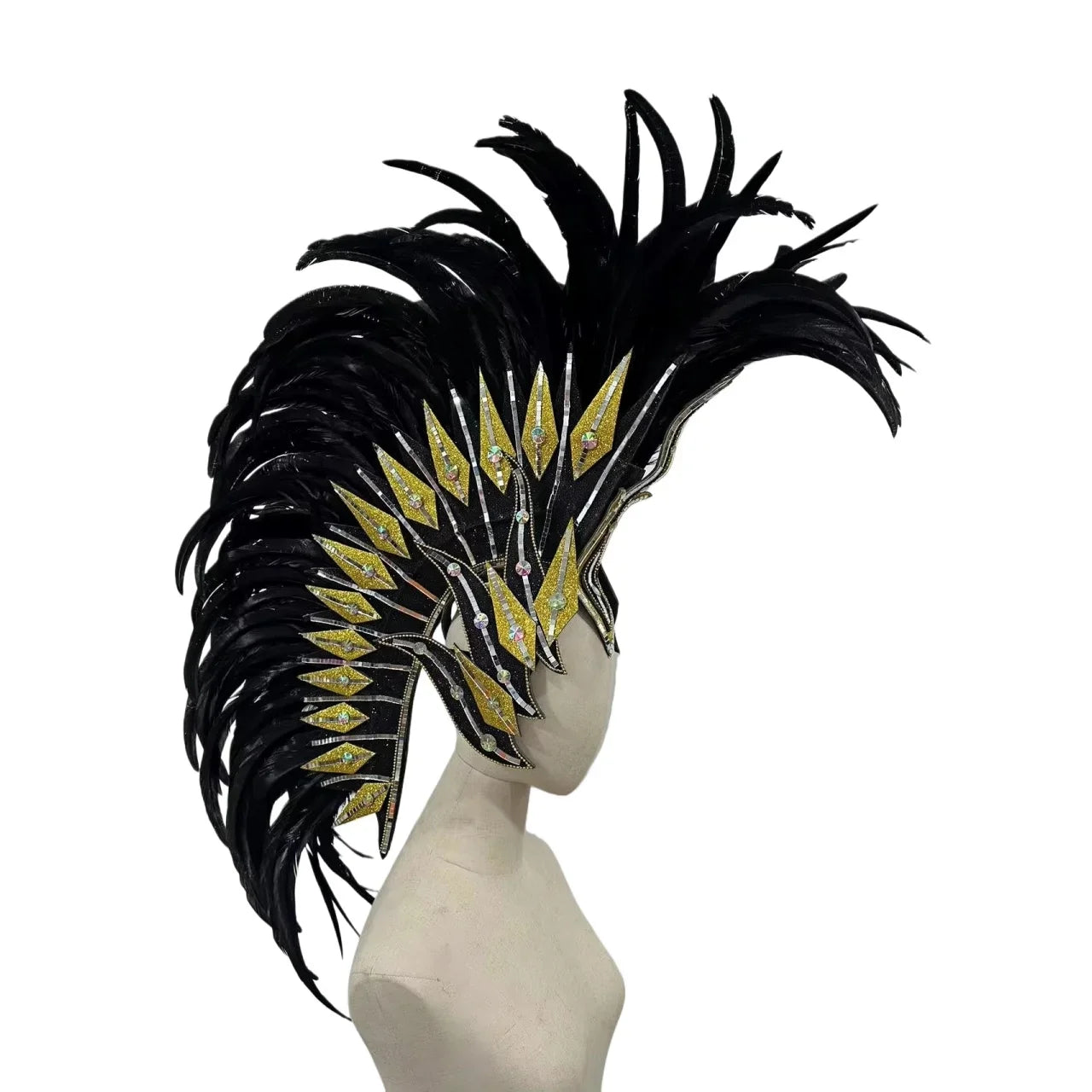 The Stardust Dark Empress – Premium Black Feathered Carnival & Gogo Headdress by Stardust Starlets