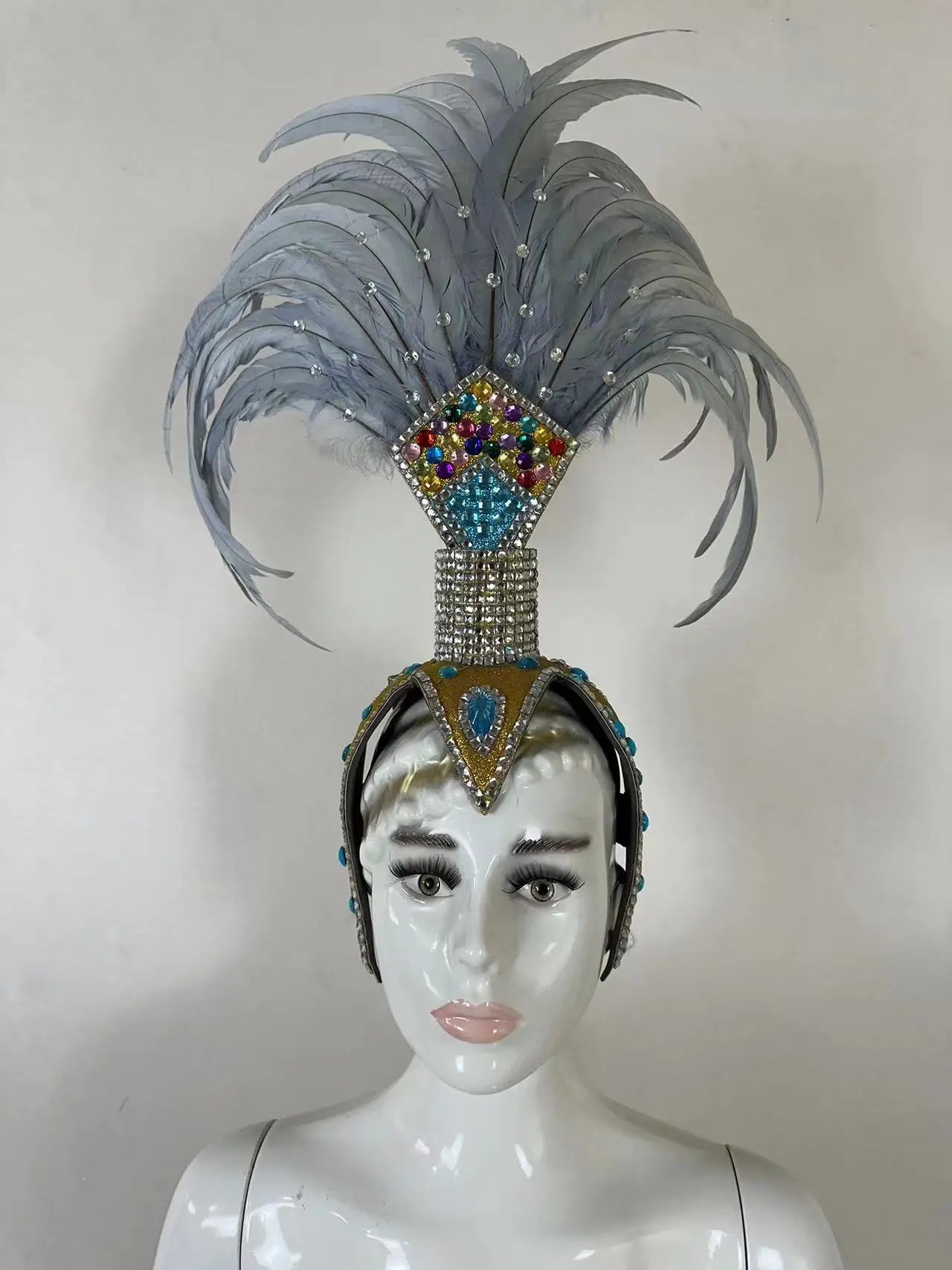 The Stardust Dionysia – Silver & Charcoal Feather Carnival & Masque Ball Headdress by Stardust Starlets
