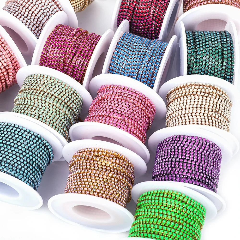 The Stardust Fluorescent Stream – Premium AAAA Glass Fluorescent & Mocha Rhinestone Cup Chain Trim by Stardust Starlets