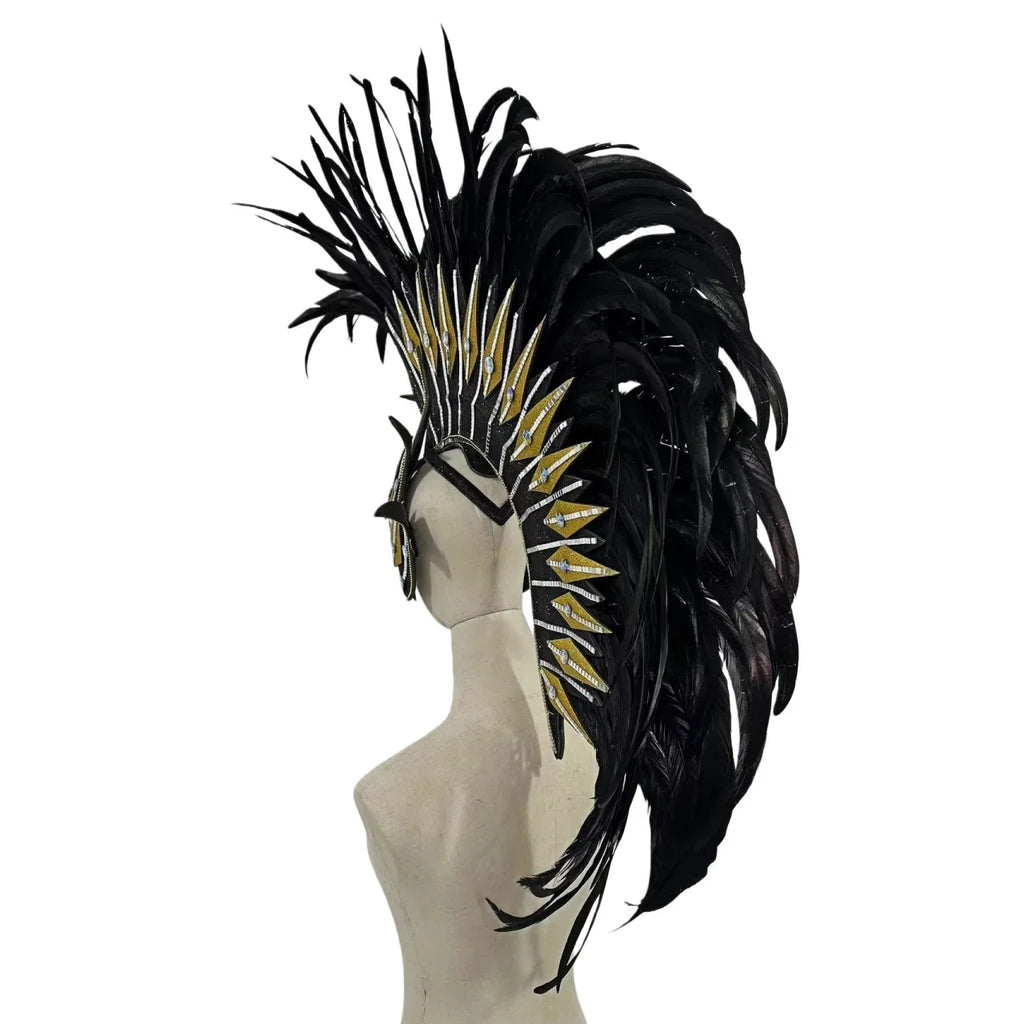 The Stardust Dark Empress – Premium Black Feathered Carnival & Gogo Headdress by Stardust Starlets