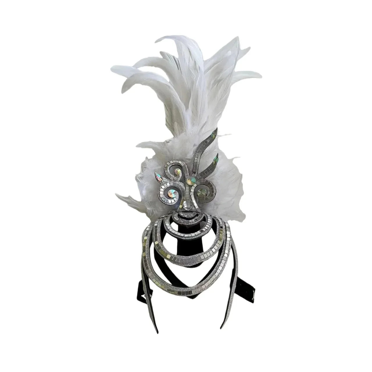 The Stardust Dionysia – Pure White Feather Carnival & Masque Ball Headdress by Stardust Starlets