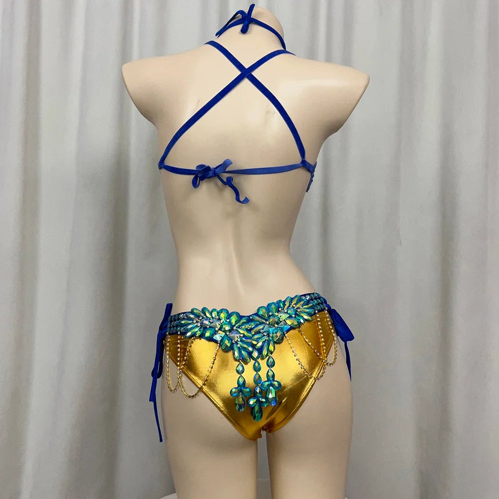 The Stardust Empress Royale – Deluxe Rhinestone Samba Carnival Wire Bra, Panty, Belt & Necklace 4-Piece Costume Set by Stardust Starlets