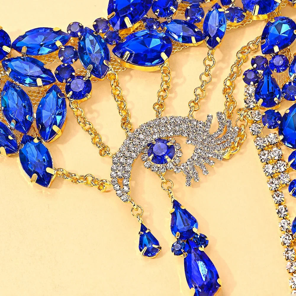 The Stardust Blue Demon – Deluxe Rhinestone Eye Mask & Full Face Chain Jewelry Veil by Stardust Starlets