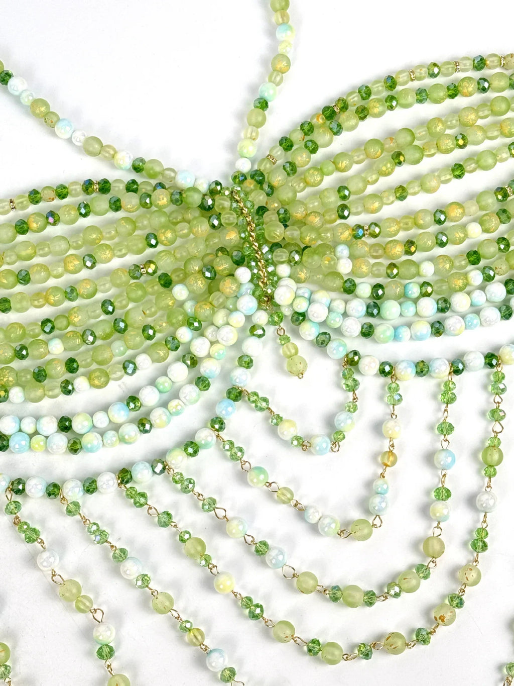 The Stardust Emerald Goddess – Handmade Green Rhinestone & Beaded Tassel Body Chain Halter Top by Stardust Starlets