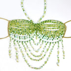 The Stardust Emerald Goddess – Handmade Green Rhinestone & Beaded Tassel Body Chain Halter Top by Stardust Starlets