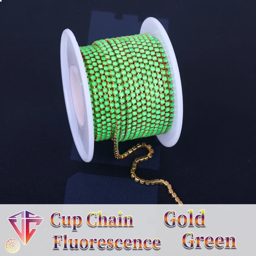 The Stardust Fluorescent Stream – Premium AAAA Glass Fluorescent & Mocha Rhinestone Cup Chain Trim by Stardust Starlets