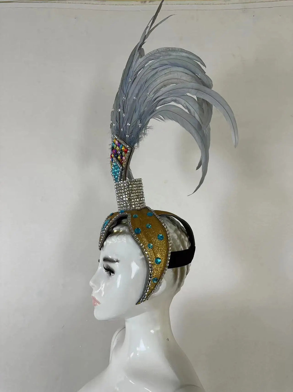 The Stardust Dionysia – Silver & Charcoal Feather Carnival & Masque Ball Headdress by Stardust Starlets