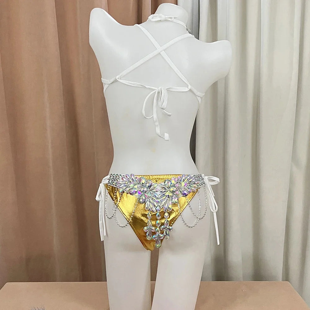 The Stardust Empress Royale – Deluxe Rhinestone Samba Carnival Wire Bra, Panty, Belt & Necklace 4-Piece Costume Set by Stardust Starlets