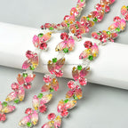 The Stardust Pink Blossom – Glitter Pink Leaf Glass Rhinestone Chain & Trim Applique by Stardust Starlets