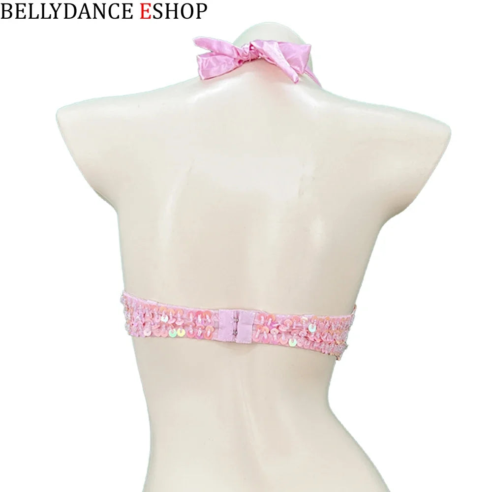 The Stardust Siren Shimmer – Sequin & Tassel Halter Belly Dance Bra Top by Stardust Starlets