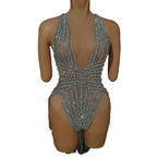 The Stardust Lumina Illusion – Silver Rhinestone & Tassel Performance Bodysuit by Stardust Starlets
