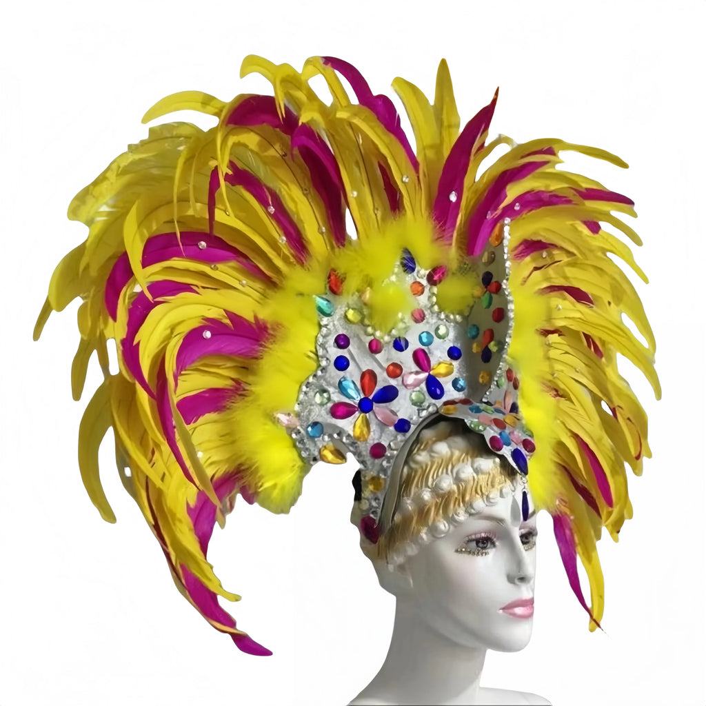 Feather headdress samba costume carnival halloween party bar performance hat makeup dance wings parade by Stardust Starlets