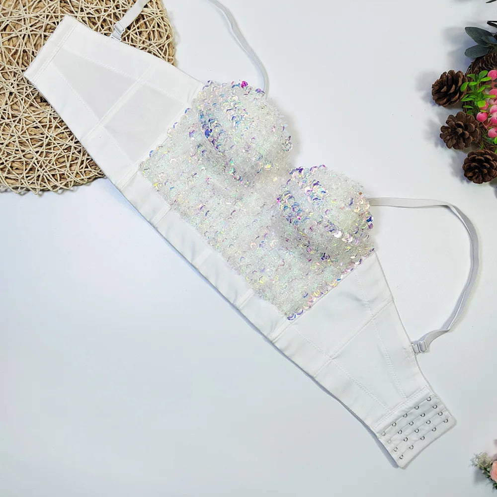 The Stardust Prism Siren – Sequined Glitter Bustier Corset Crop Top by Stardust Starlets
