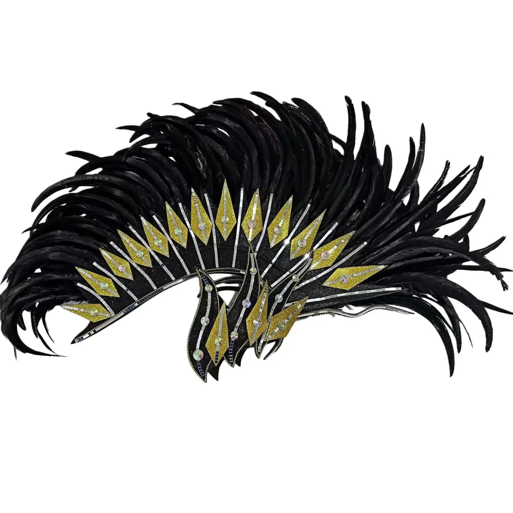 The Stardust Dark Empress – Premium Black Feathered Carnival & Gogo Headdress by Stardust Starlets