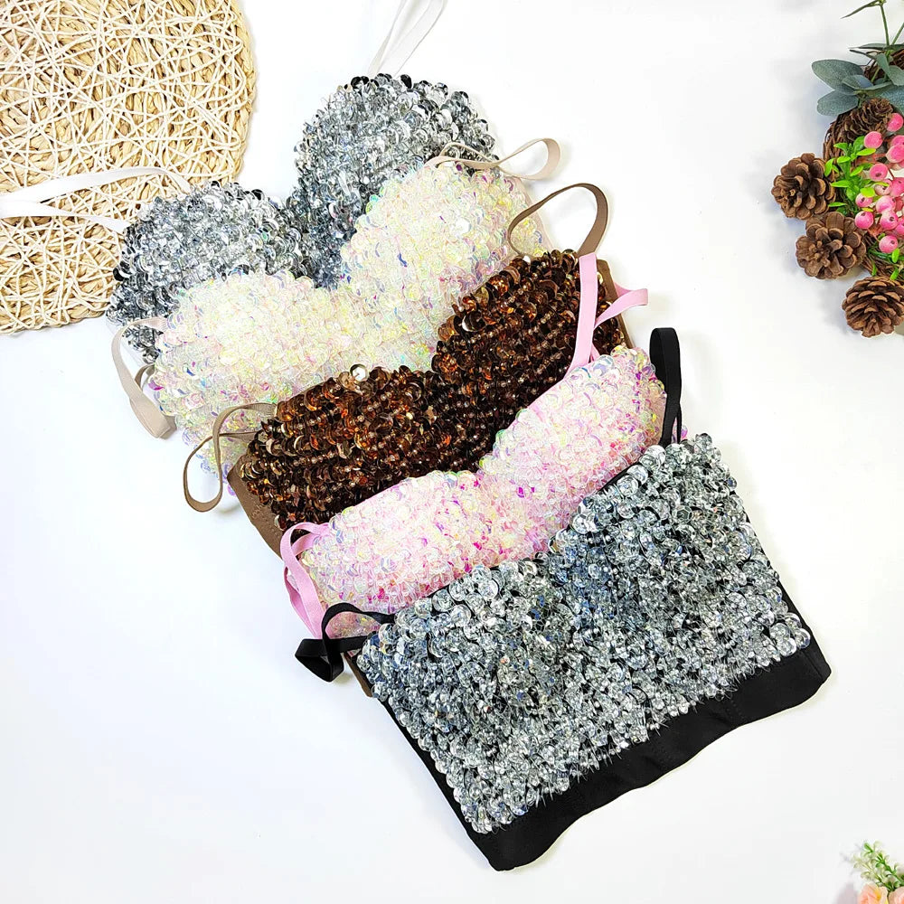 The Stardust Prism Siren – Sequined Glitter Bustier Corset Crop Top by Stardust Starlets