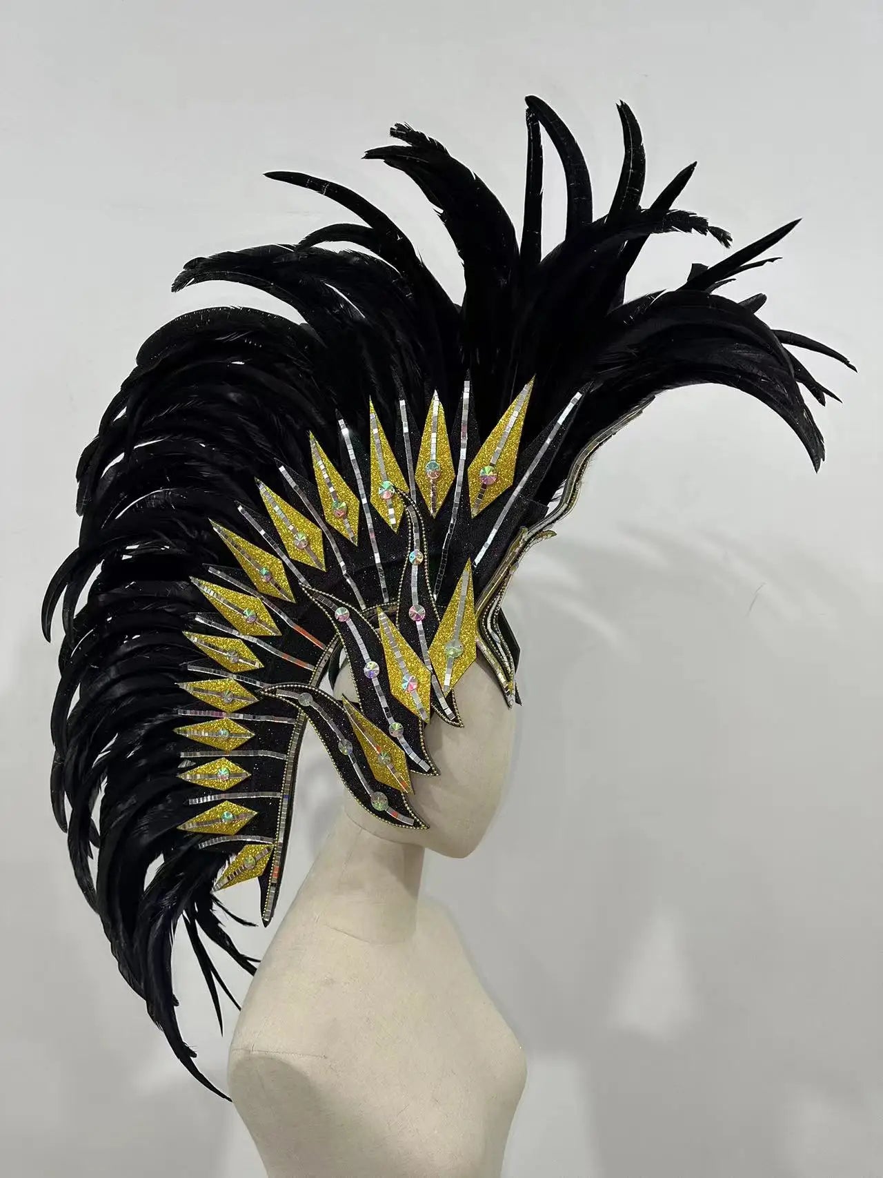 The Stardust Dark Empress – Premium Black Feathered Carnival & Gogo Headdress by Stardust Starlets