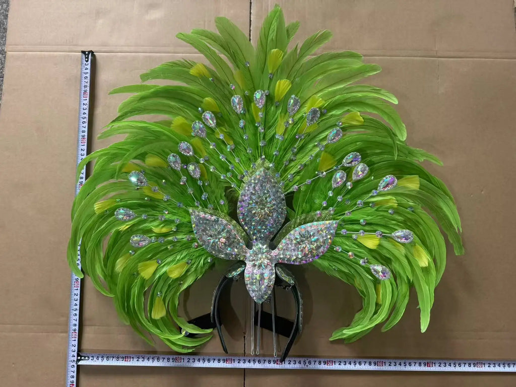 Feather headdress samba costume carnival halloween party bar performance hat makeup dance wings parade by Stardust Starlets
