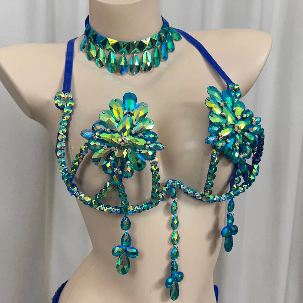 The Stardust Empress Royale – Deluxe Rhinestone Samba Carnival Wire Bra, Panty, Belt & Necklace 4-Piece Costume Set by Stardust Starlets