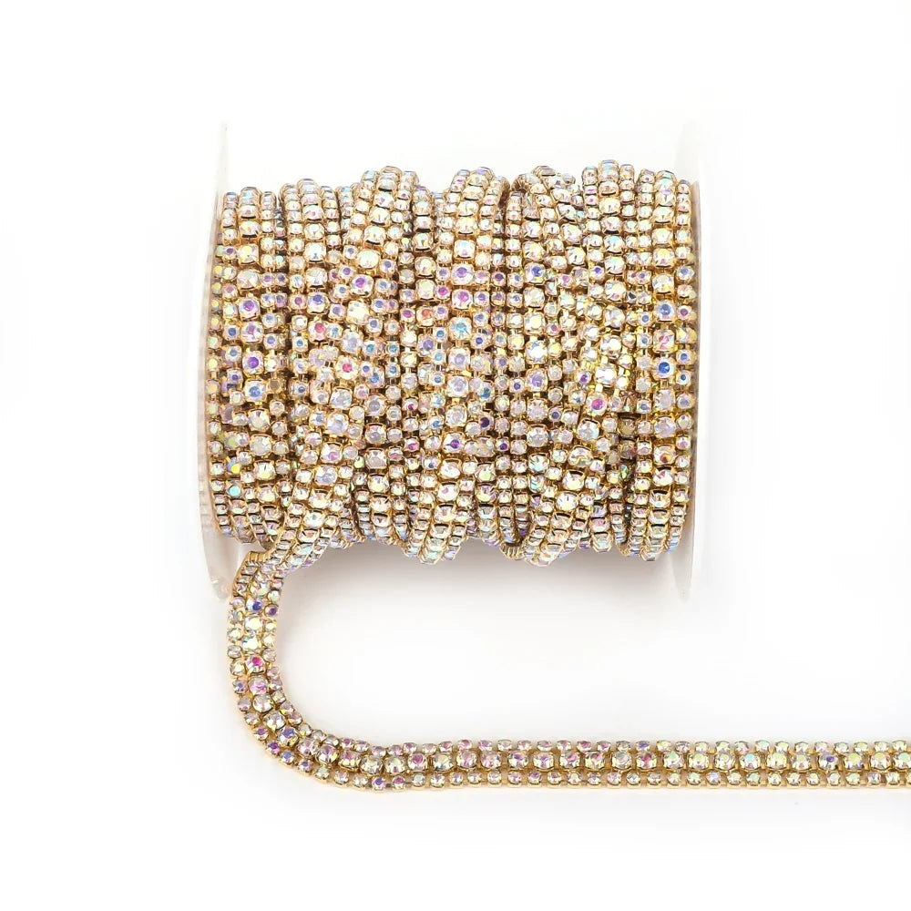 The Stardust Triple Crown – 3-Row Glass Crystal Rhinestone Cup Chain Trim by Stardust Starlets