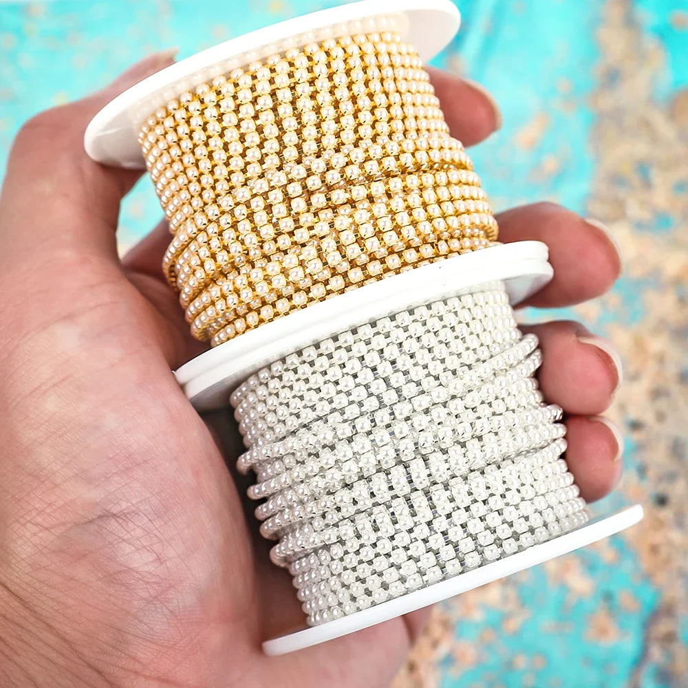 The Stardust Pearl Stream – Premium Glass Rhinestone & ABS Pearl Cup Chain Trim by Stardust Starlets