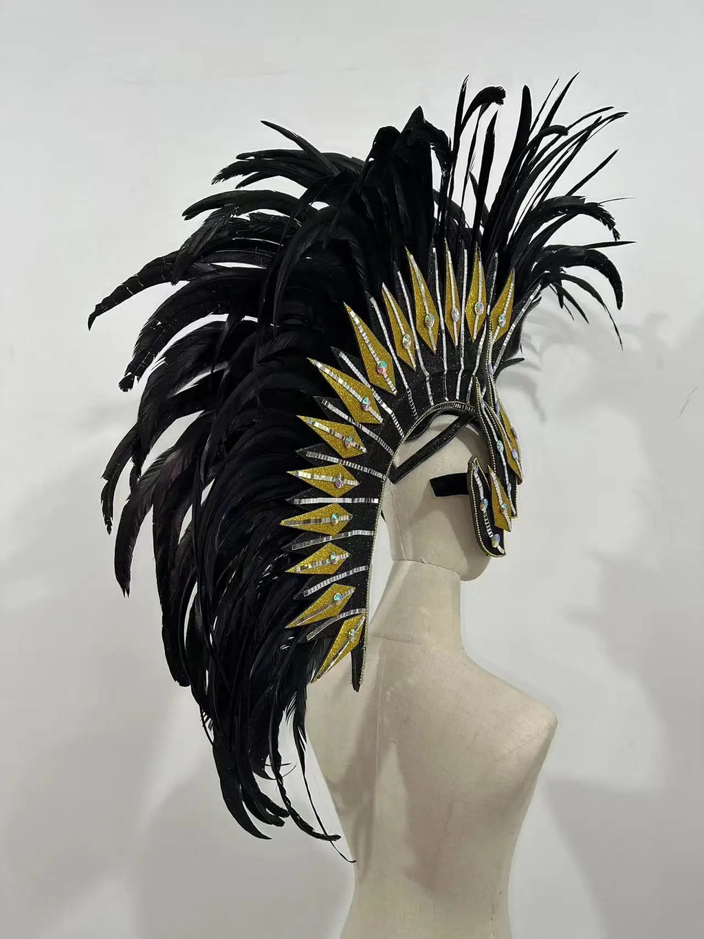 The Stardust Dark Empress – Premium Black Feathered Carnival & Gogo Headdress by Stardust Starlets