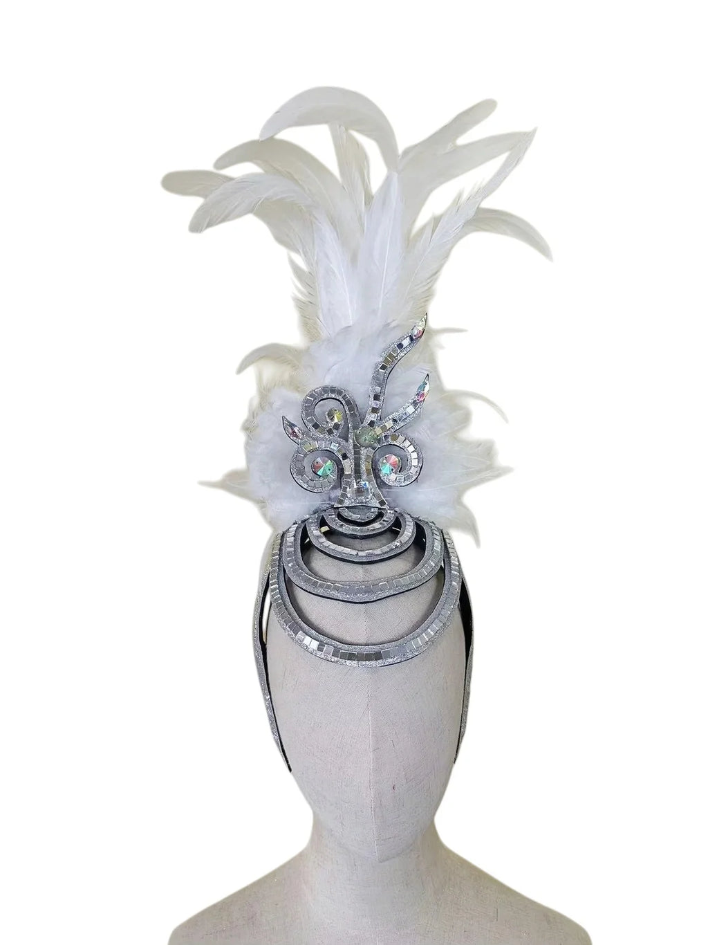The Stardust Dionysia – Pure White Feather Carnival & Masque Ball Headdress by Stardust Starlets