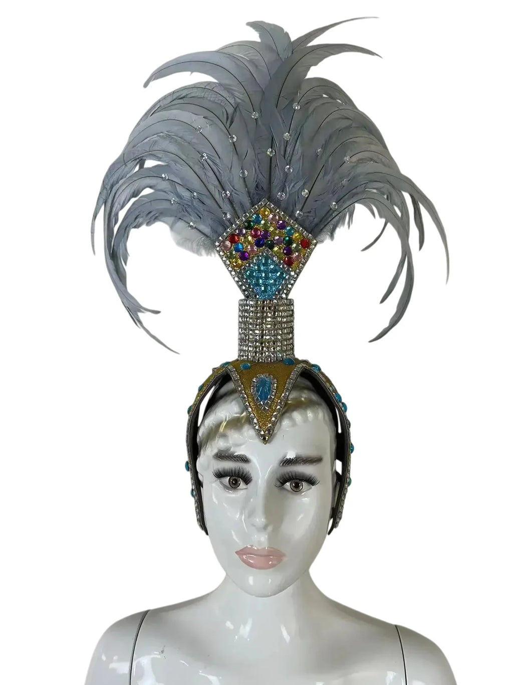 The Stardust Dionysia – Silver & Charcoal Feather Carnival & Masque Ball Headdress by Stardust Starlets