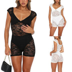 Lace See Through Playsuit Sexy V-neck Short Jumpsuit Romper by nowadaysfashion