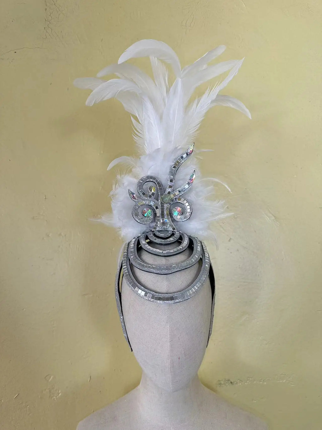 The Stardust Dionysia – Pure White Feather Carnival & Masque Ball Headdress by Stardust Starlets