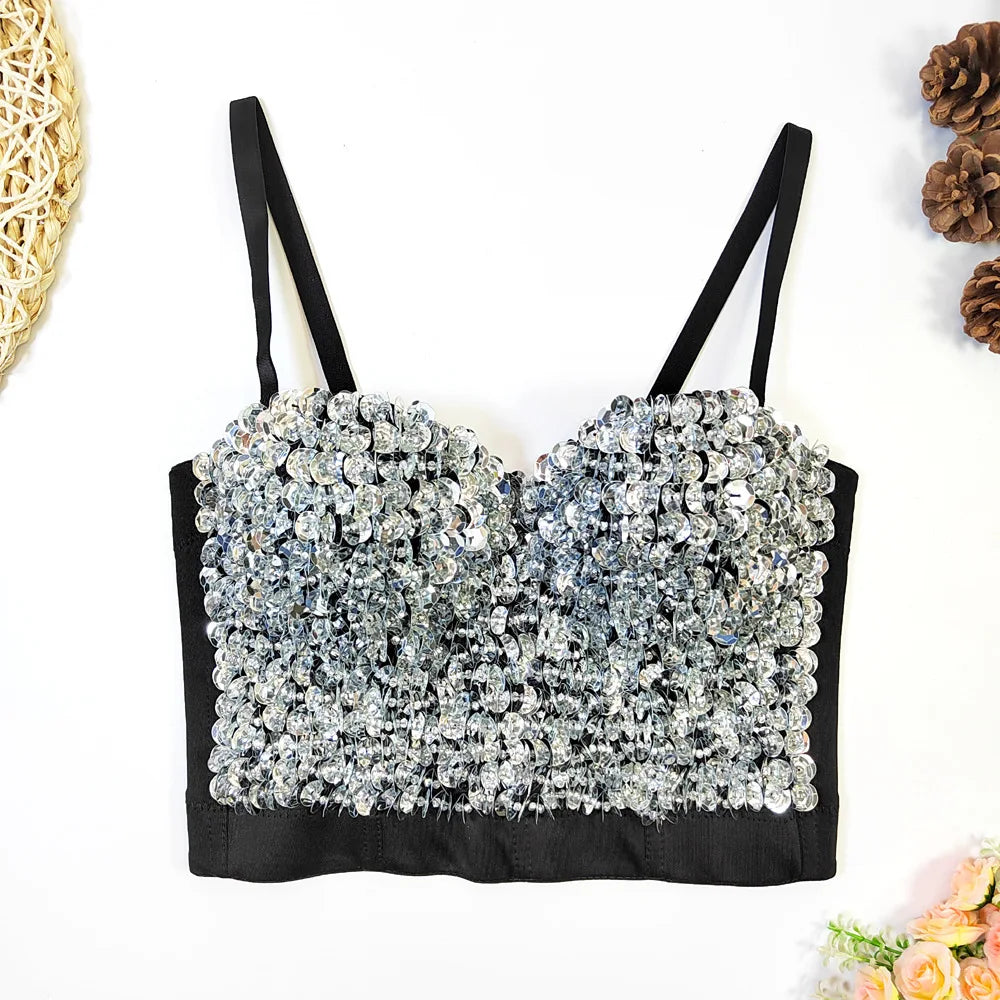 The Stardust Prism Siren – Sequined Glitter Bustier Corset Crop Top by Stardust Starlets