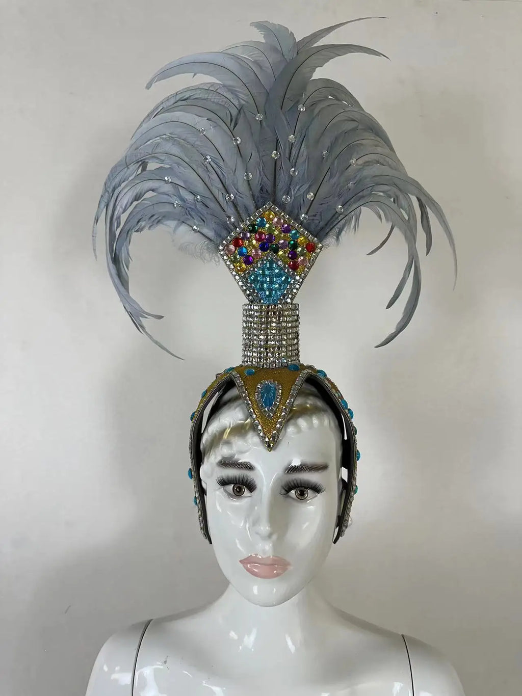 The Stardust Dionysia – Silver & Charcoal Feather Carnival & Masque Ball Headdress by Stardust Starlets