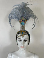 The Stardust Dionysia – Silver & Charcoal Feather Carnival & Masque Ball Headdress by Stardust Starlets